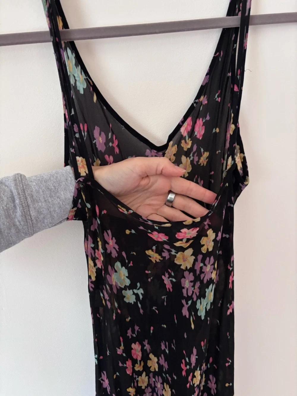 Vintage Betsey Johnson Black Floral Slip Dress with Pastel Accents - Picture 6 of 6